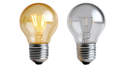 Illuminating Contrast: A pair of vintage light bulbs stand side by side, one radiating a warm, inviting glow, the other clear and dormant, illuminating the duality of illumination.