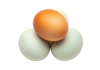 Isolated stack of fresh uncracked chicken, duck and quail eggs for cooking and baking