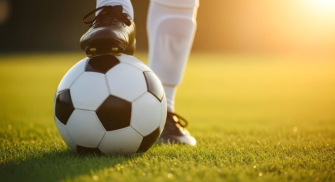 Soccer player prepares to kick ball on a sunny field