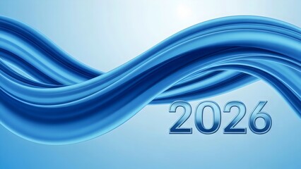 Dynamic Blue Wave Background with Metallic 2026 Numbers for New Year, Technology, Data Flow, and Energy