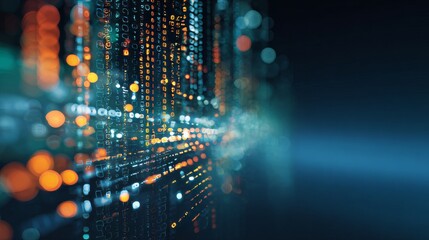 Abstract digital background with glowing code and circular elements