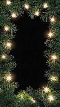 Christmas light bulbs frame blinking on dark background with copy space Vertical 4K