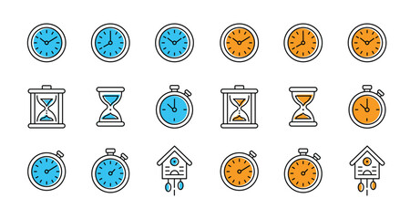 Collection of simple icons representing different timekeeping devices
