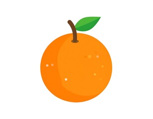 Bright orange fruit with green leaf, simple illustration style on a white background