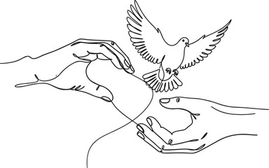 One Line Infinity Hands Releasing Dove.