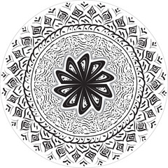 Vector illustration of a circular ornamental design, with a straight Arabic style rose flower and leaf design.