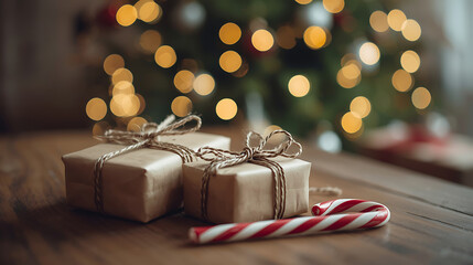 Christmas gifts and candy cane holiday cheer