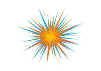 Isolated burst of vibrant blue and orange rays emanating from a central golden star shape