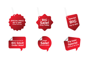 Red promo sale tag set with multiple shapes.