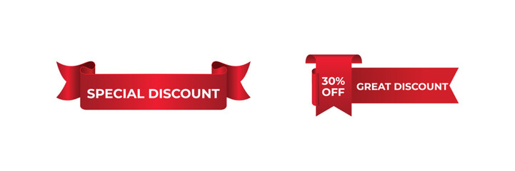 Red special discount ribbon banner set.