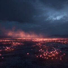 Pink luminous water surface at night