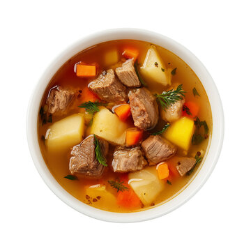 Pot-au-feu classic beef and vegetable broth in a deep serving bowl