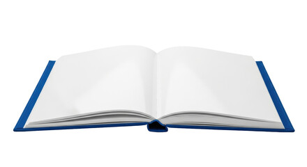Isolated open book with blue cover, blank pages, ready for your text or creative design