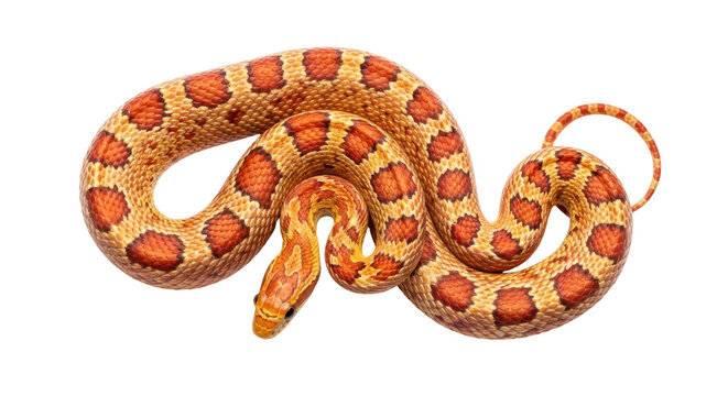 Isolated Corn Snake, a colorful snake species native to North America, in coiled position