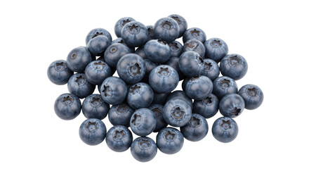 Isolated pile of fresh, ripe, plump blueberries ready to eat for healthy snacks and dessert