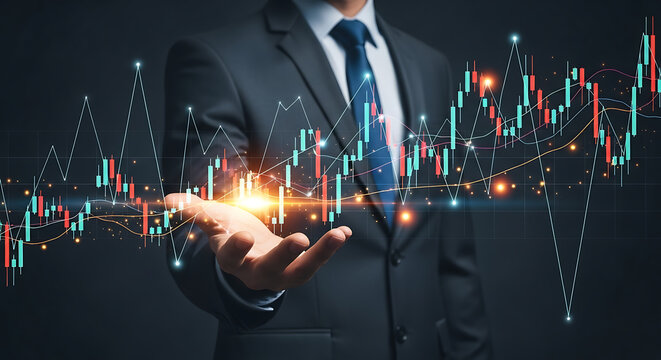 A businessman holding a magnifying glass over the year two thousand and twenty six trends