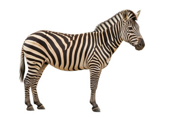 Isolated Zebra standing side view, close-up wildlife animal, equine with black and white stripes