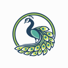 Obraz premium Elegant Peacock Illustration in a Circular Frame.