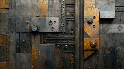 Abstract steampunk background showcasing intricate metallic textures and industrial design elements. concept of industrial design, vintage aesthetics, retro futurism