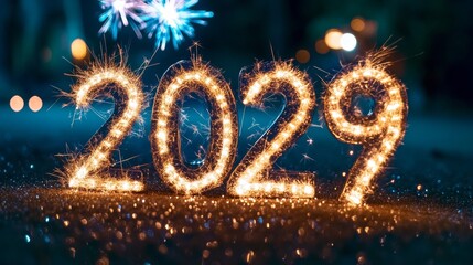 Celebrating a Fresh Future with Sparkling Numbers Symbolizing the Year 2029 on New Year s Eve