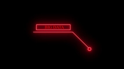 Neon red glowing text big data in a futuristic headsup display or holographic interface element with a connecting line and node on a dark black background, symbolizing digital information processing a - Powered by Adobe