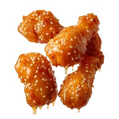 Appetizing Sesame Chicken Pieces Coated with Sweet Sauce Served as Tasty Finger Food Asian Cuisine Fried Chicken with Sesame Seeds Sprinkled on Top Ready to Eat