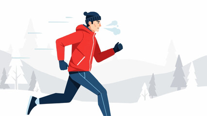 Vector Christmas Man Running in Winter Wonderland Landscape Illustration