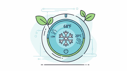 Vector illustration of a winter climate control with a snowflake, leaf, and Christmas temperature of 68 degrees Fahrenheit