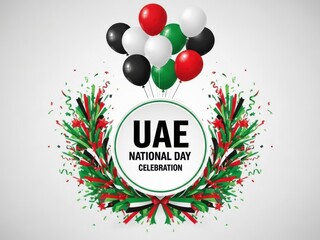 Uae national day celebration with balloons and wreath isolated on white background festive design for united arab emirates independence day