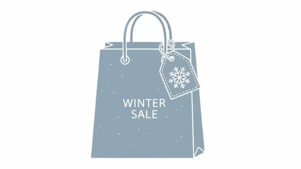 Vector illustration of a Winter Christmas sale on a shopping bag, featuring a price tag with festive elements