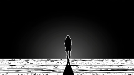 Graphic stock asset utilizing extreme black and white contrast to convey solitude and determination in a vast space.