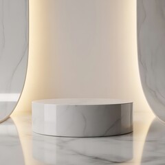 Showcase your stunning product on a modern marble pedestal stage, bathed in soft light for elegant presentations and luxury brand promotions, creating a sophisticated display