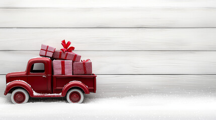 Festive Red Toy Truck Loaded with Presents for Christmas Season