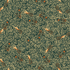 Traditional seamless Paisley pattern. Indian, arabic ornament. Dark green background. Abstract flowers .Vector