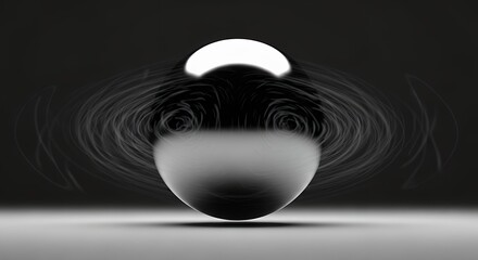 Abstract Black and White Sphere with Glowing Arc and Swirling Lines.