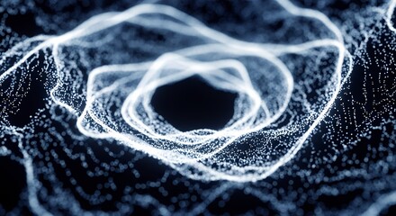 Abstract Digital Tunnel of Light Particles on Dark Background.