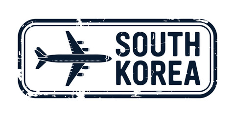 South korea travel stamp with airplane silhouette and distressed texture © tarek