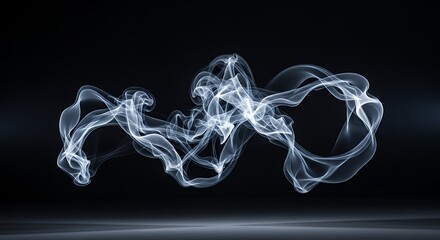 Abstract White Smoke Swirls on a Dark Background with Reflective Surface.