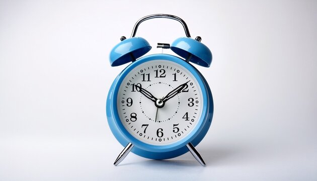 Vintage Blue Alarm Clock on White Background Time Management and Wake Up Call