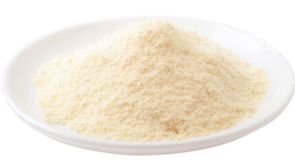 Almond flour on a white plate isolated on a white background fine powder texture. Generative AI