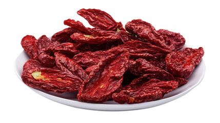 Obraz premium Dried Tomatoes on White Plate Transparent Background. Generative AI