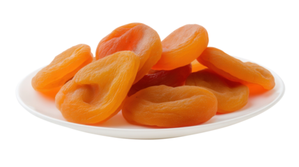 Dried apricots isolated on a clean white plate with a transparent background. Generative AI