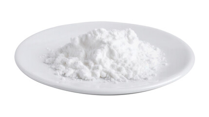 Ammonium food additive powder on a white plate isolated pure white background. Generative AI