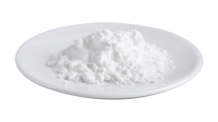 Ammonium food additive powder on a white plate isolated pure white background. Generative AI