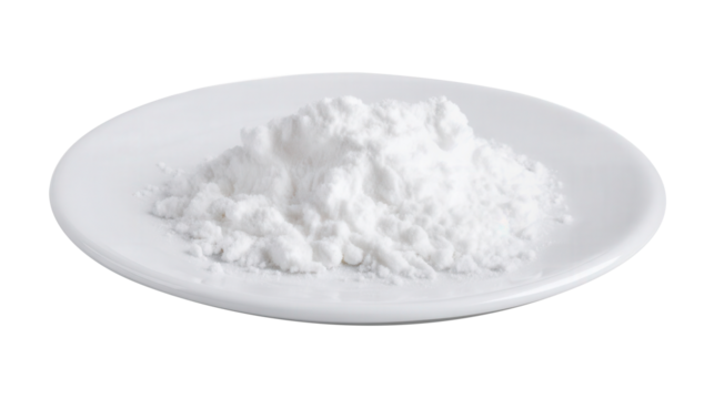 Ammonium food additive powder on a white plate isolated pure white background. Generative AI
