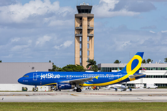 JetBlue Airways Airbus A320 airplane at Fort Lauderdale airport in the United States JetBlue Honors our Veterans special livery