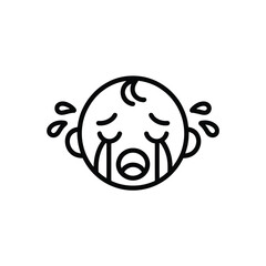 Crying baby face line art illustration with tears and open mouth