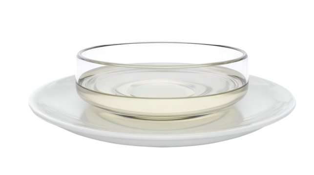 Acetic Acid Solution in a Glass Bowl on a White Plate with Isolated Transparent Background. Generative AI