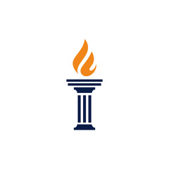 Law torch logo. Column and flame icon. Greek pillar and fire emblem.