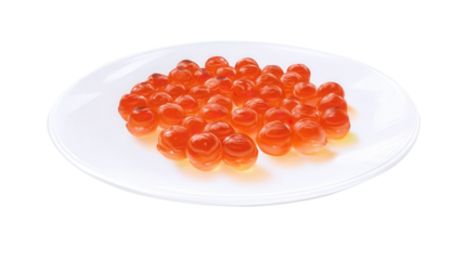 Fish roe on a white plate translucent eggs with natural colors isolated on a transparent background. Generative AI